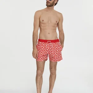 Lola Casademunt Baño<Bañador hombre logomanía NEGRO-ROJO