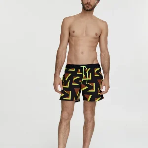 Lola Casademunt Baño<Bañador hombre logomanía NEGRO-ROJO