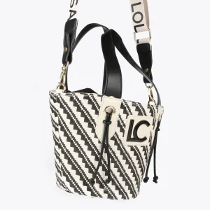 Lola Casademunt Bolsos<Bandolera tipo cesta efecto rafia NEGRO-CRUDO