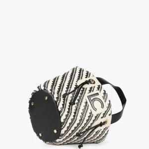 Lola Casademunt Bolsos<Bandolera tipo cesta efecto rafia NEGRO-CRUDO