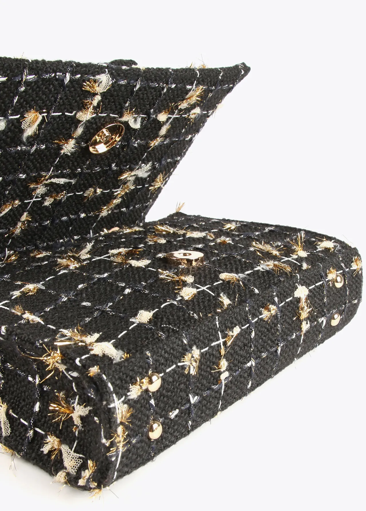 bandolera_tweed_3.webp Lola Casademunt Bandoleras | Bolsos Pequeños<Bandolera tweed NEGRO-METAL
