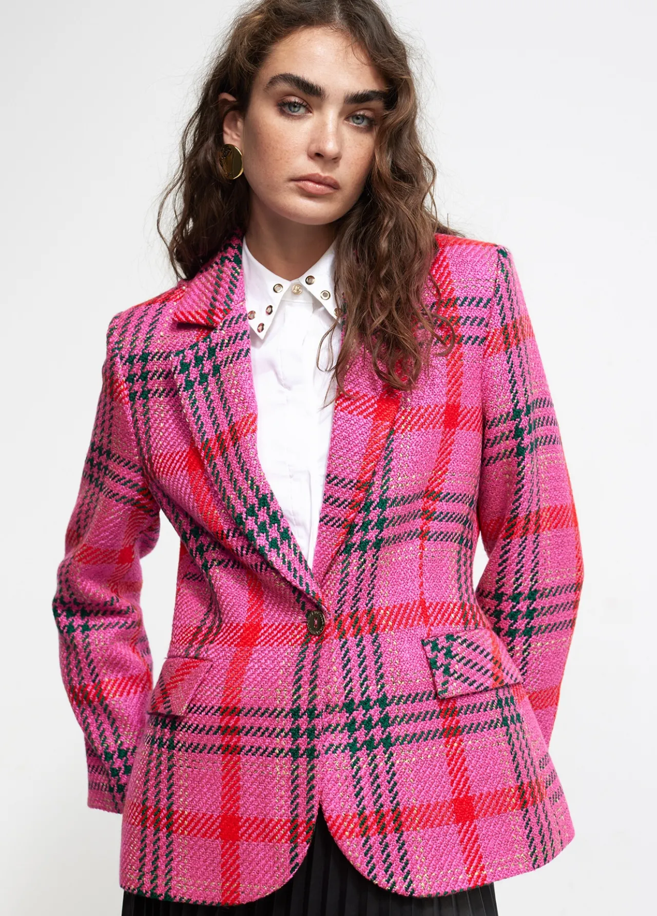 blazer_cuadros_tweed_0.webp Lola Casademunt Americanas Y Blazers<Blazer cuadros tweed ROSA-MULTICOLOR