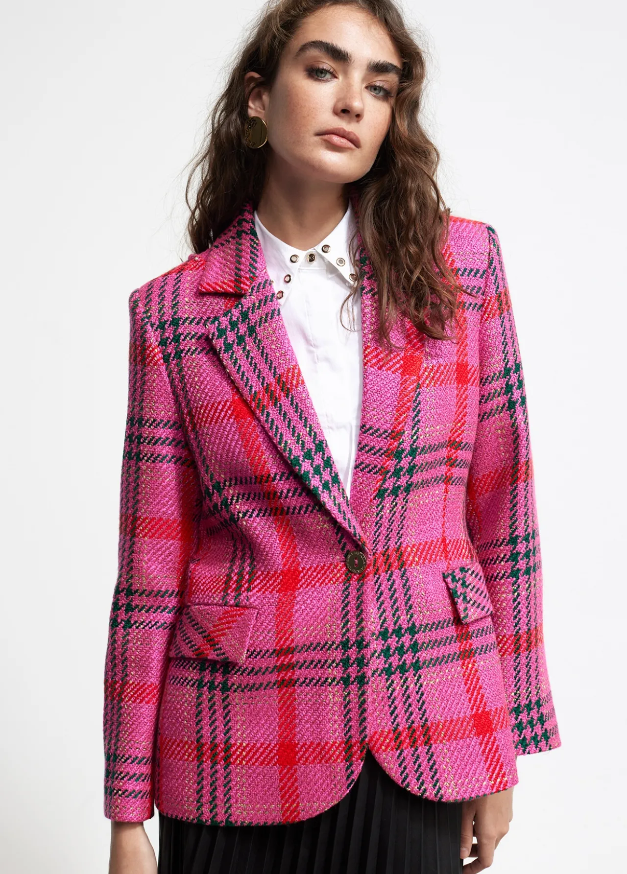 blazer_cuadros_tweed_2.webp Lola Casademunt Americanas Y Blazers<Blazer cuadros tweed ROSA-MULTICOLOR