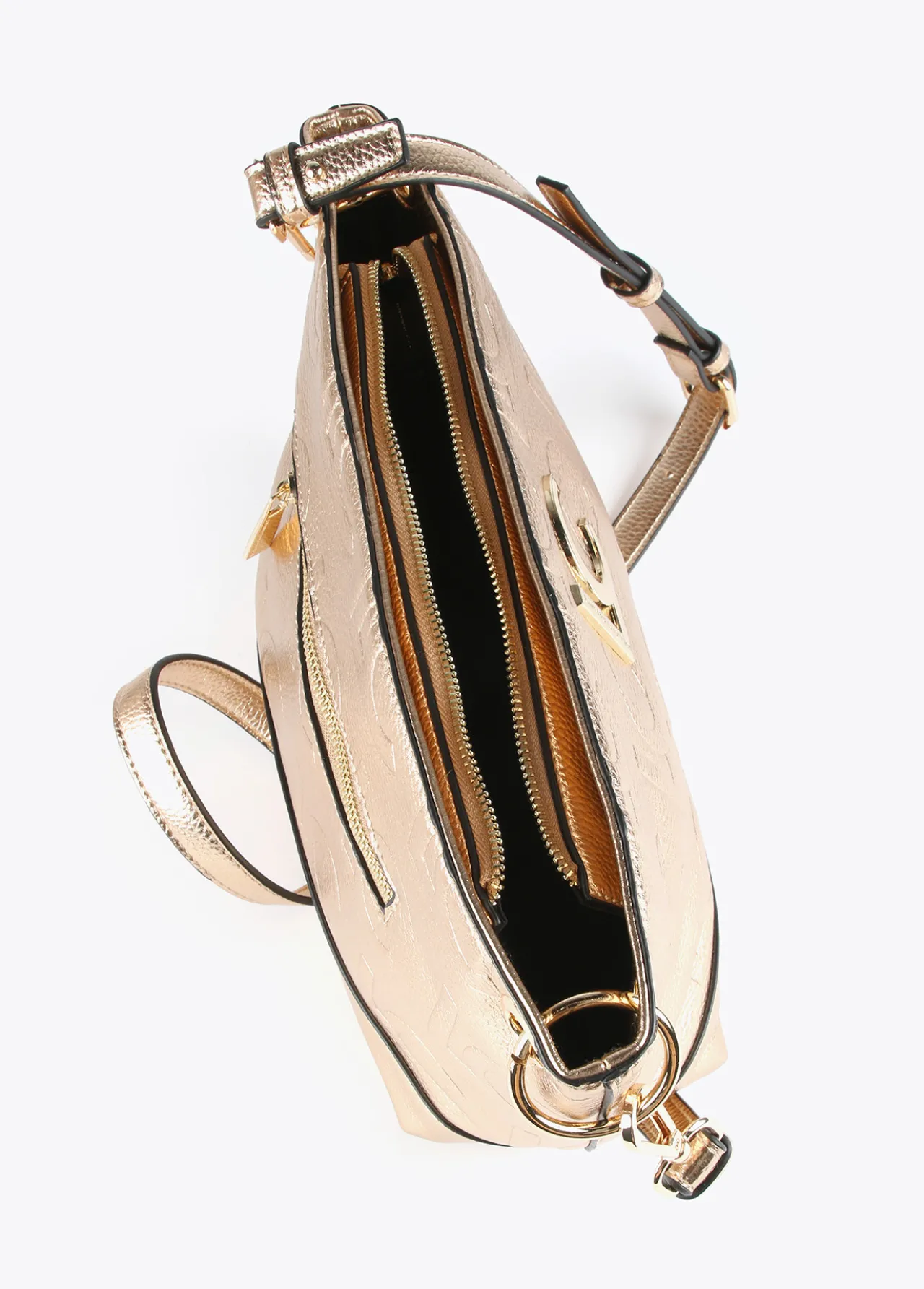 bolso_bandolera_monograma_metalizado_4.webp Lola Casademunt Bandoleras | Bolsos Pequeños<Bolso bandolera monograma metalizado DORADO