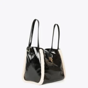 Lola Casademunt Bolsos Shopper | Bolsos De Hombro<Bolso efecto piel brillante NEGRO