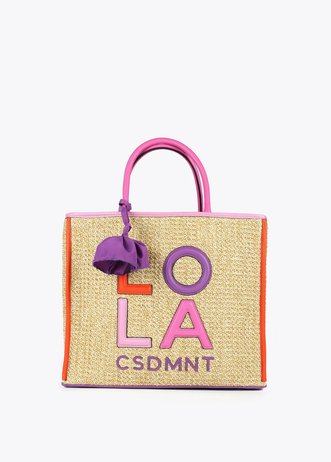 bolso_efecto_rafia_0.webp Lola Casademunt Bolsos | Baño<Bolso efecto rafia MARRON-LILA