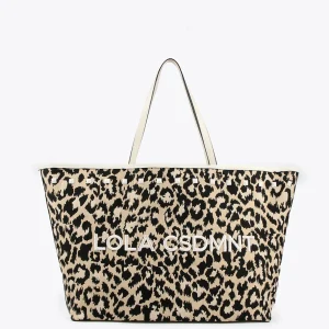 Lola Casademunt Bolsos<Bolso shopper loneta animal print CRUDO-MARRON