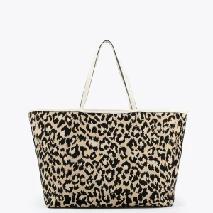 Lola Casademunt Bolsos<Bolso shopper loneta animal print CRUDO-MARRON