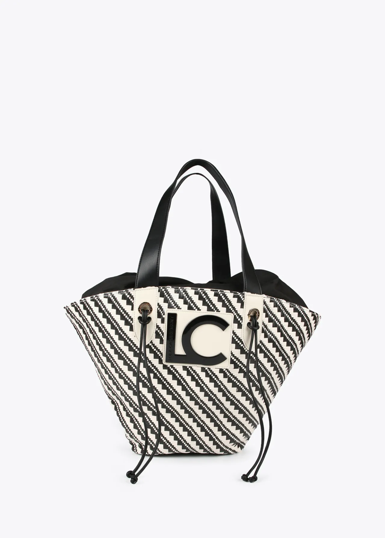 bolso_tipo_cesta_en_efecto_rafia_0.webp Lola Casademunt Bolsos | Baño<Bolso tipo cesta en efecto rafia NEGRO-CRUDO