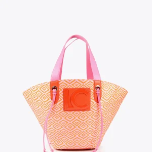 Lola Casademunt Bolsos<Bolso tipo cesta en efecto rafia bicolor NEGRO-CRUDO