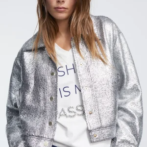 Lola Casademunt Abrigos Y Cazadoras<Bomber craquelado plata PLATEADO
