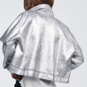 Lola Casademunt Abrigos Y Cazadoras<Bomber craquelado plata PLATEADO