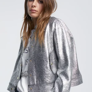 Lola Casademunt Abrigos Y Cazadoras<Bomber craquelado plata PLATEADO