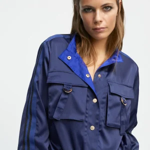 Lola Casademunt Abrigos Y Cazadoras | Chaquetas Y Gabardinas<Bomber satinada AZULNOCHE