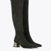 Lola Casademunt Botas Y Botines<Bota caña alta con tacón dorado NEGRO-METAL