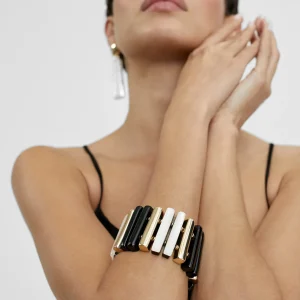 Lola Casademunt Bisuteria<Brazalete piezas tricolor BLANCO-NEGRO