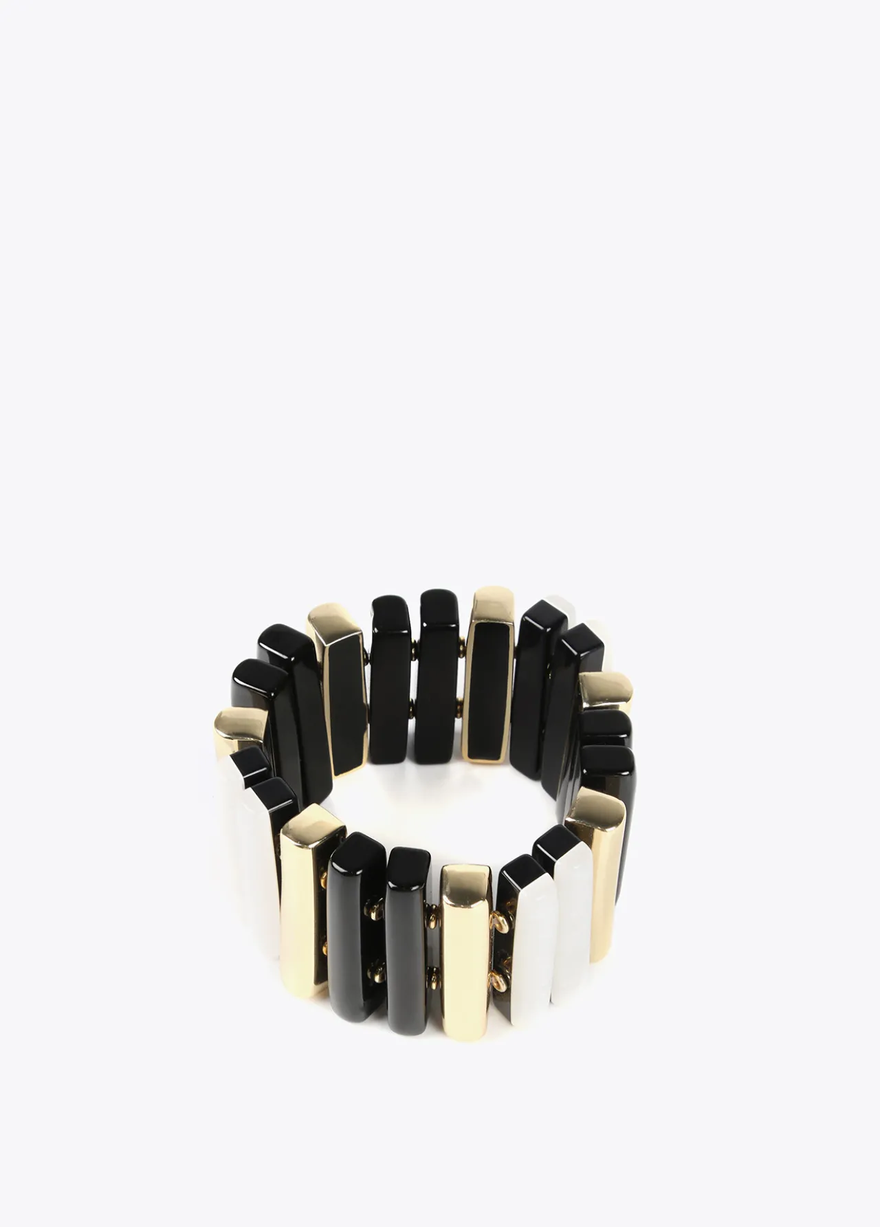 brazalete_piezas_tricolor_4.webp Lola Casademunt Bisuteria<Brazalete piezas tricolor BLANCO-NEGRO
