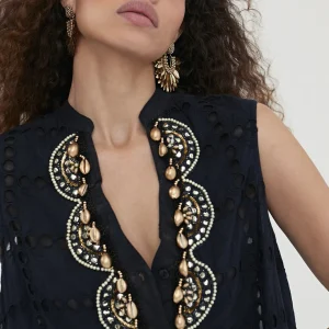 Lola Casademunt Baño<Caftan corto bordado BLANCO