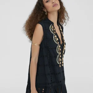 Lola Casademunt Baño<Caftan corto bordado BLANCO