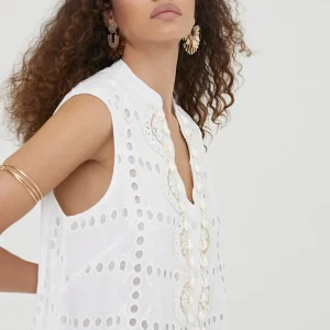 Lola Casademunt Baño<Caftan corto bordado BLANCO