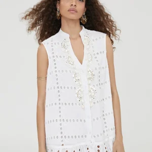 Lola Casademunt Baño<Caftan corto bordado BLANCO