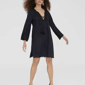 Lola Casademunt Baño<Caftan corto con bordado NEGRO