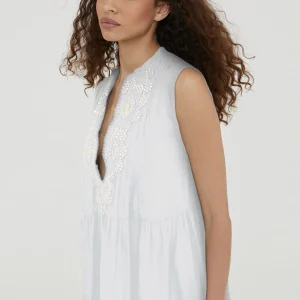 Lola Casademunt Baño<Caftan corto con bordado BLANCO
