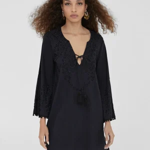 Lola Casademunt Baño<Caftan corto con bordado NEGRO