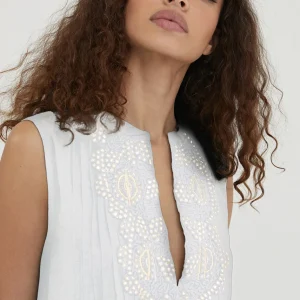 Lola Casademunt Baño<Caftan corto con bordado BLANCO