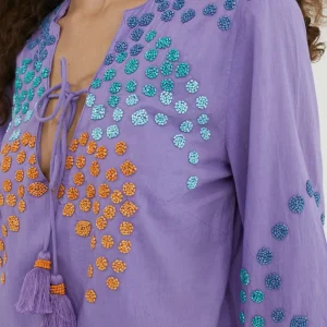 Lola Casademunt Baño<Caftan corto con bordado NEGRO