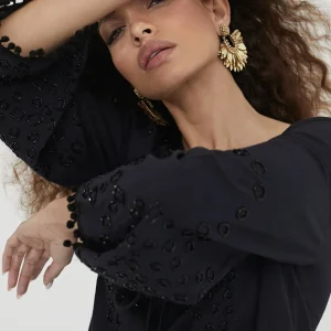 Lola Casademunt Baño<Caftan corto con bordado NEGRO