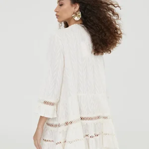 Lola Casademunt Baño<Caftan corto de volantes BLANCO