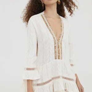 Lola Casademunt Baño<Caftan corto de volantes BLANCO