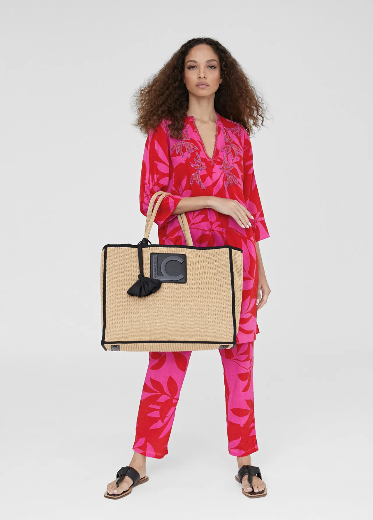 caftan_corto_estampado_0-1.webp Lola Casademunt Baño<Caftan corto estampado ROJO-ROSA