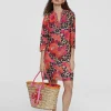 Lola Casademunt Baño<Caftan corto estampado ROJO-AZUL