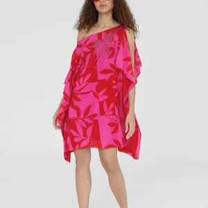 Lola Casademunt Baño<Caftan corto estampado ROJO-ROSA