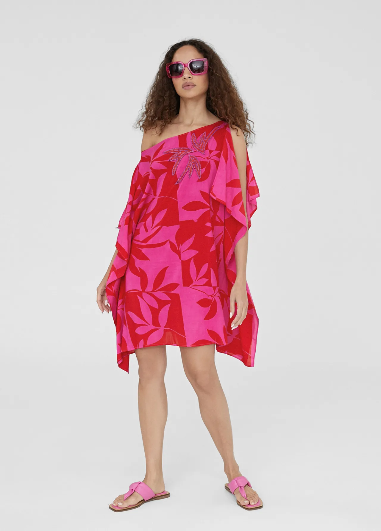 caftan_corto_estampado_0-2.webp Lola Casademunt Baño<Caftan corto estampado ROJO-ROSA