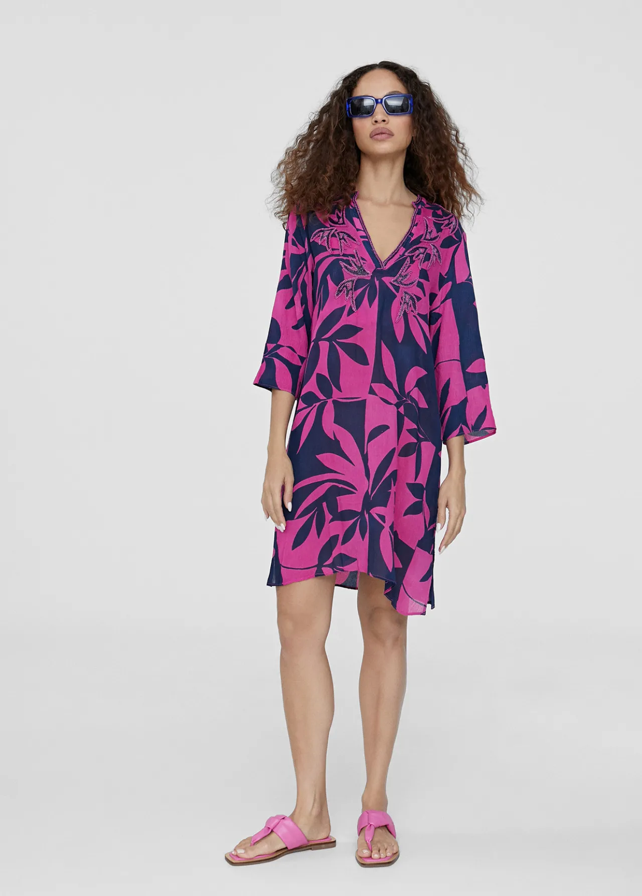 caftan_corto_estampado_0-3.webp Lola Casademunt Baño<Caftan corto estampado ROJO-ROSA