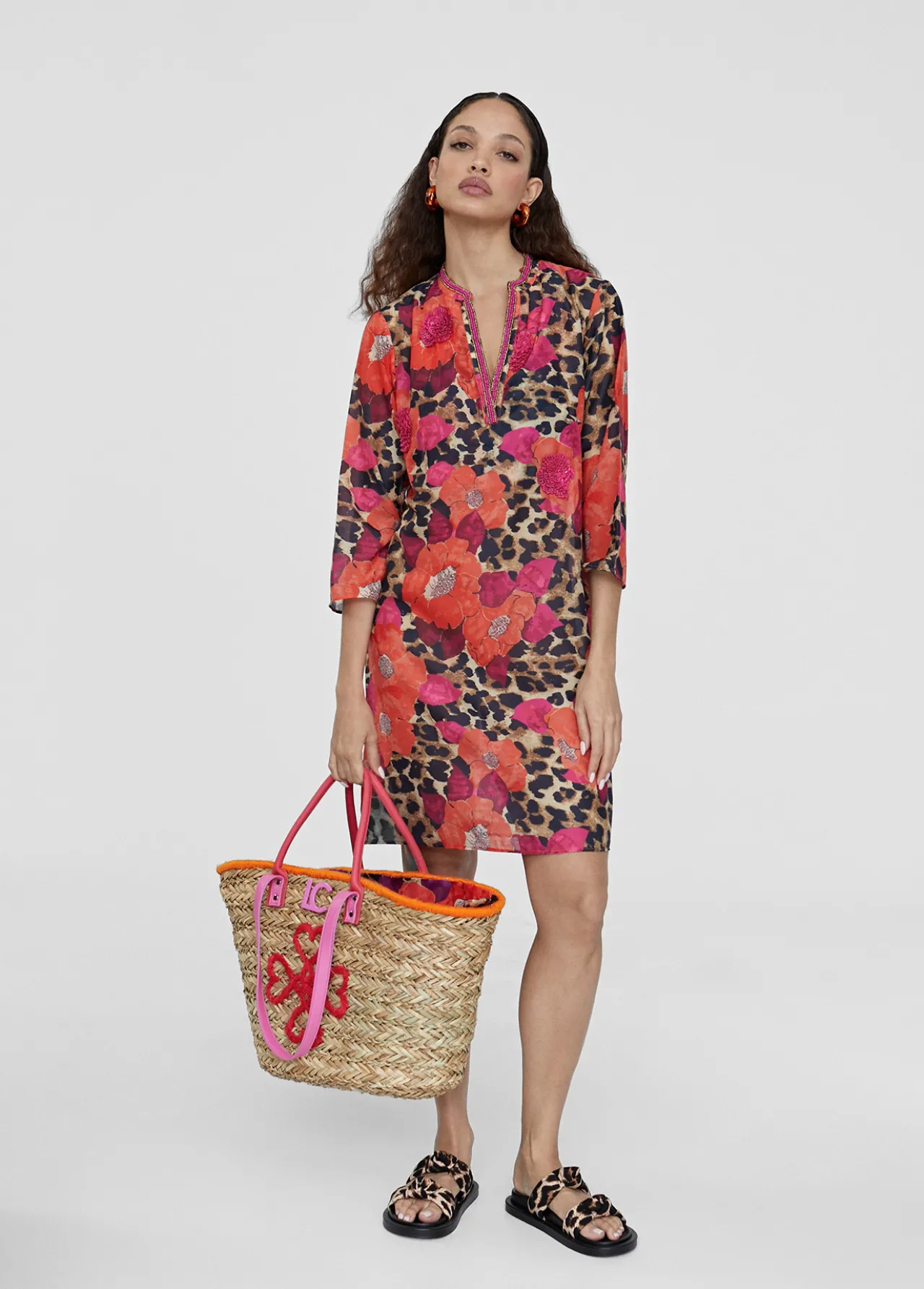 caftan_corto_estampado_0.webp Lola Casademunt Baño<Caftan corto estampado ROJO-AZUL