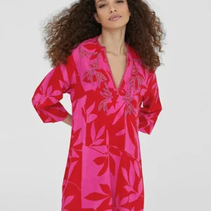 Lola Casademunt Baño<Caftan corto estampado ROJO-ROSA
