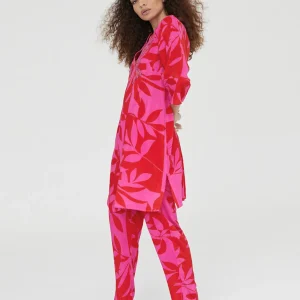 Lola Casademunt Baño<Caftan corto estampado ROJO-ROSA