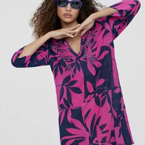 Lola Casademunt Baño<Caftan corto estampado ROJO-ROSA