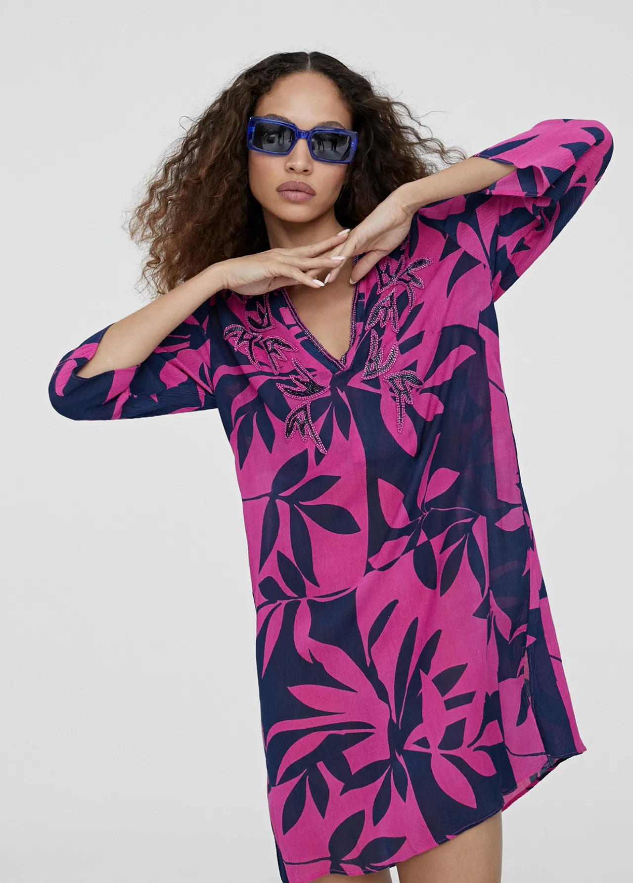 caftan_corto_estampado_4-2.webp Lola Casademunt Baño<Caftan corto estampado ROJO-ROSA