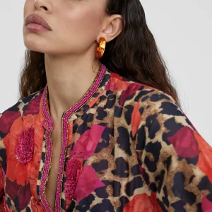 Lola Casademunt Baño<Caftan corto estampado ROJO-AZUL