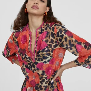 Lola Casademunt Baño<Caftan corto estampado ROJO-AZUL
