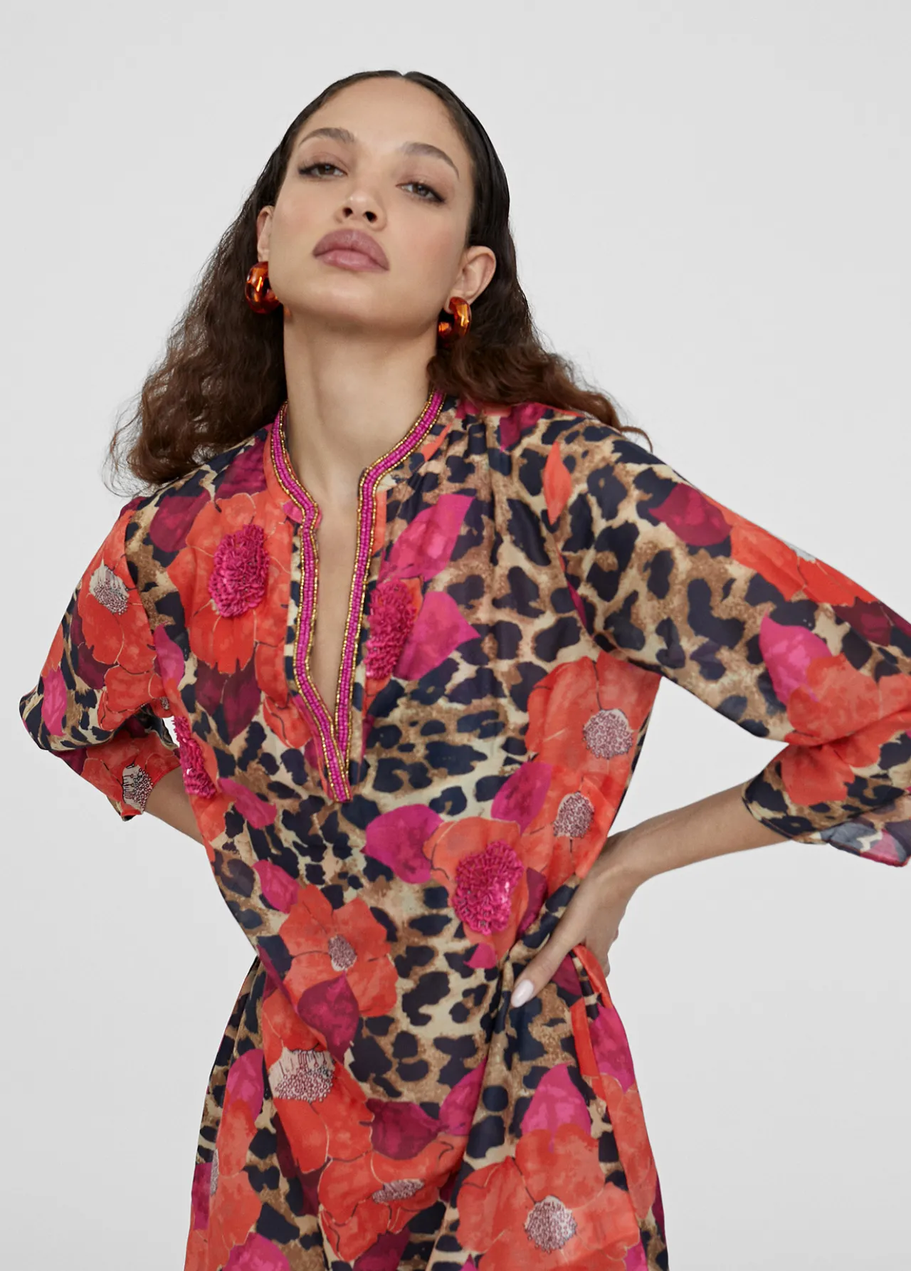caftan_corto_estampado_6.webp Lola Casademunt Baño<Caftan corto estampado ROJO-AZUL
