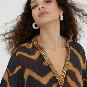 Lola Casademunt Camisas Y Blusas | Baño<Caftan corto estampado cebra NEGRO-METAL