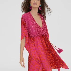 Lola Casademunt Baño<Caftan corto print animal ROSA