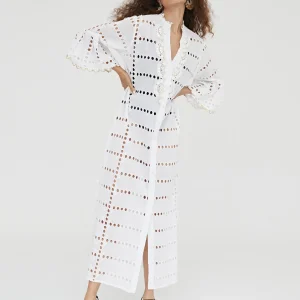 Lola Casademunt Baño<Caftan largo bordado BLANCO