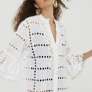 Lola Casademunt Baño<Caftan largo bordado BLANCO